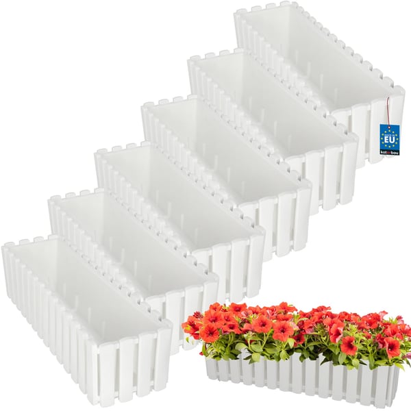 Blomkrukaslåda för balkongterrassräcke vit 60 cm 6 st