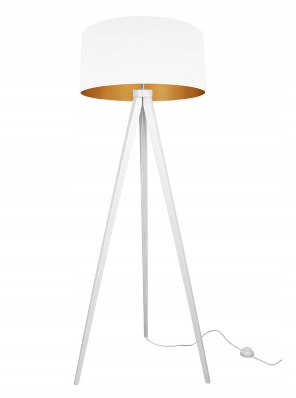 STÅENDE GULVLAMPE MED TRIPOD GYLDEN FLØJLSSKÆRM