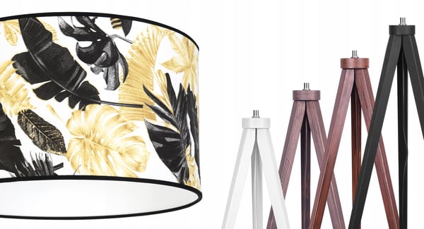 GULVLAMPE MED TRIPODSKÆRM GYLDNE BLOMSTER LED