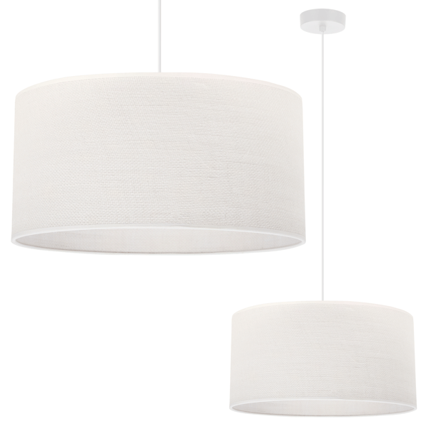 HVID JUTE HÆNGELAMPE 1 FLAD HVID LAMPESKÆRM 35CM E27