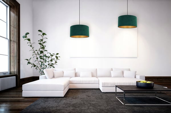HÆNGENDE LAMPE LOFTSKRONE GYLDEN FLØJLSSKÆRM