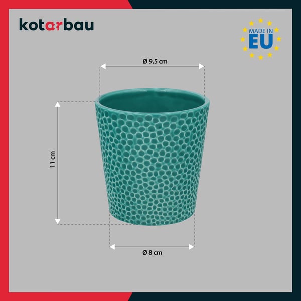 KOTARBAU® Set turkosa blomkrukor 11 cm med transparent växtstöd 58 cm keramik orkidé