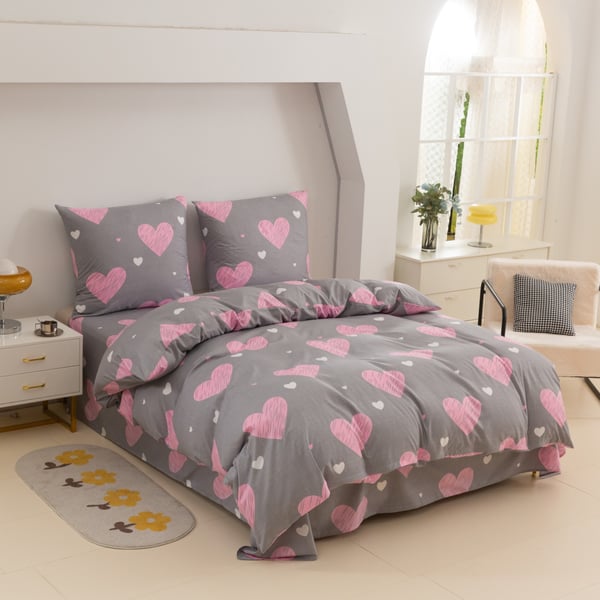 Bomulliset vuodevaatteet 160x200 vaaleanpunainen sydän