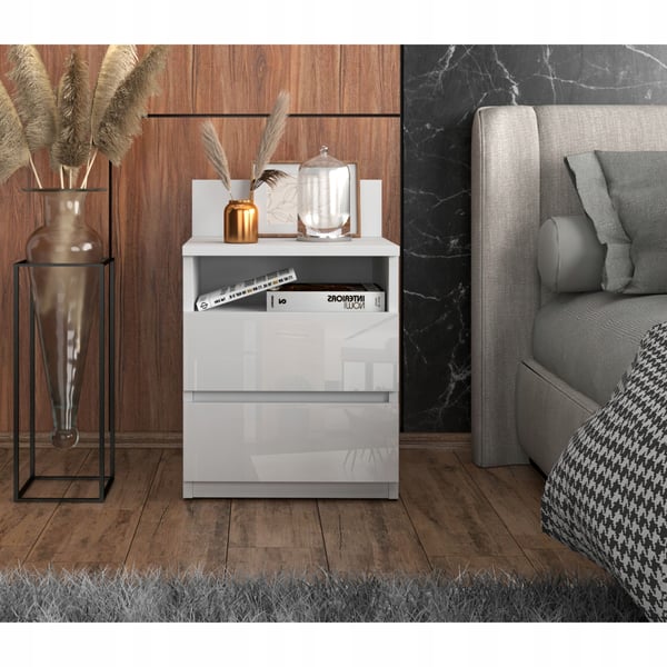 Natbord Hvidglans Natbord 40cm 2S Hylde Loft Soveværelsesmøbel