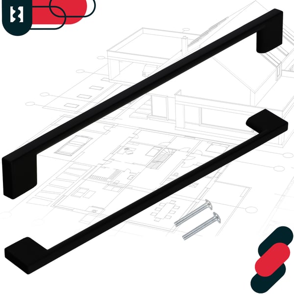 KOTARBAU køkkengreb klassisk moderne aflang mat sort 289 mm afstand 256 mm sæt af 2
