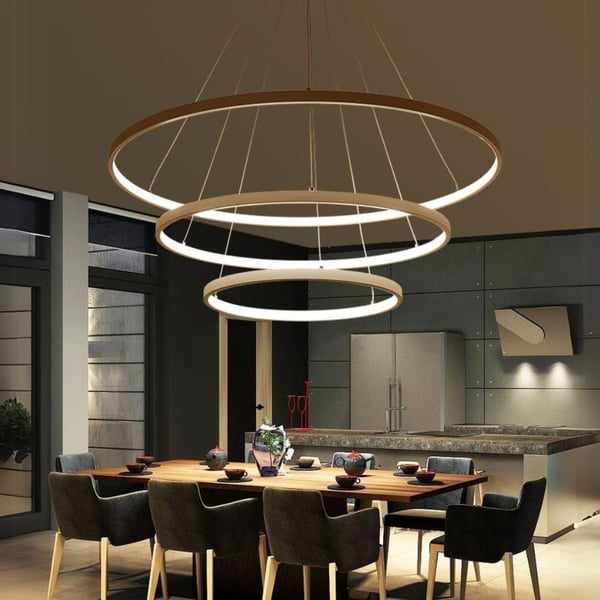 LED loftspendellampe, lysekrone, 3 ringe, 76w, guldfarvet, justerbar, NEUTRAL