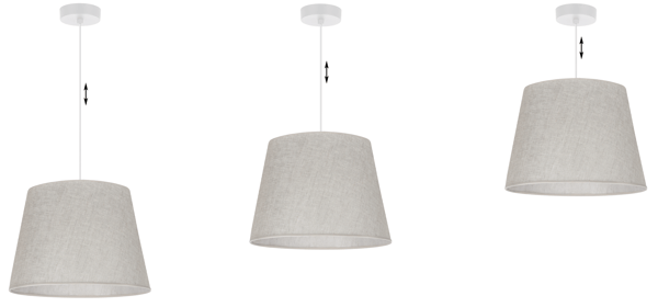 Hængelampe, linnedkegle, hvid, 1 flad, lys beige lampeskærm, L01 38cm