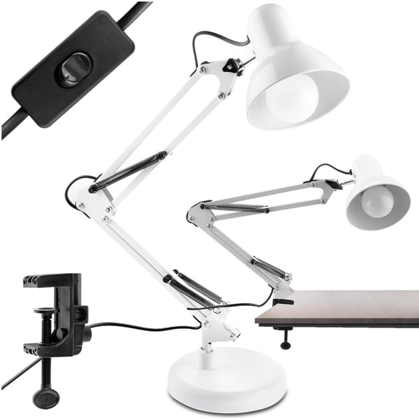 Pöytälamppu piirustus E27 TOBI valkoinen Lumiled ja kiinnike työpöydälle