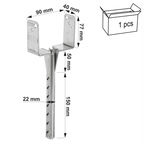 PBWS90Z stangsokkel 90x40x77x200x22x3mm