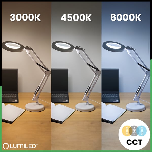 LUCA 2 LED skrivebordslampe 8W CCT tegnebordslampe 3x forstørrelsesglas Hvid LUMILED