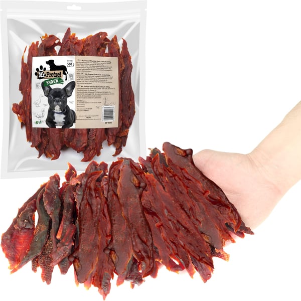 Herkku, välipala koirille Pehmeät ankanfileet (92 %) Mr. Pretzel 500g