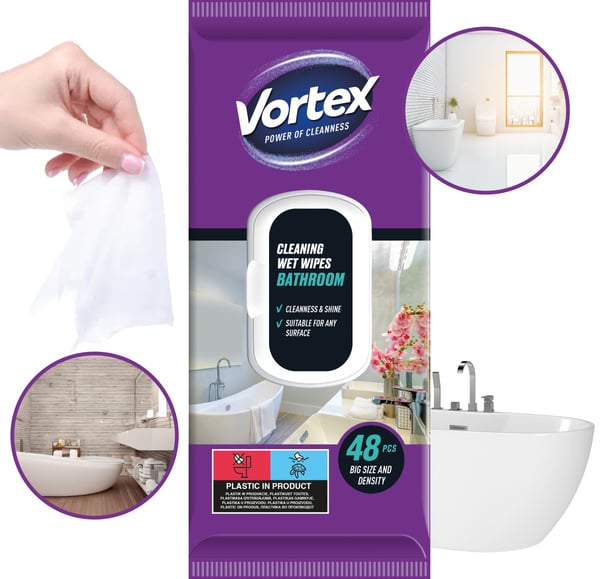 Vortex våtservetter til badeværelse med foldbart låg, 48 stk