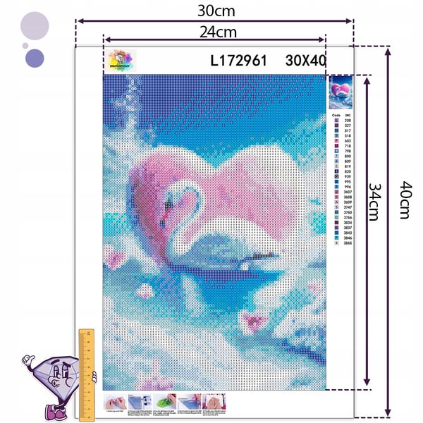 Ob_L_203 diamantmaling 30x40 - dyr, svane