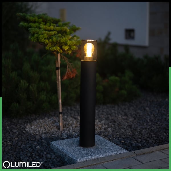 Havelampe udendørs stående til E27 pære sort glas IP54 60 cm SALVIA LUMILED