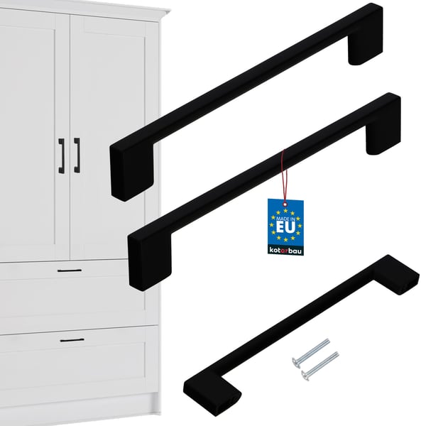 KOTARBAU kökshandtag klassiskt modernt avlångt långt matt svart 190 mm avstånd 160 mm set om 2