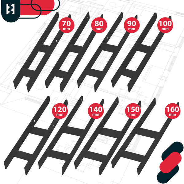 Kotarbau® H-pilarijalusta upotukseen, kannatin, ankkuri, sinkittyä terästä, musta, 150 MM, 6 kpl:n sarja