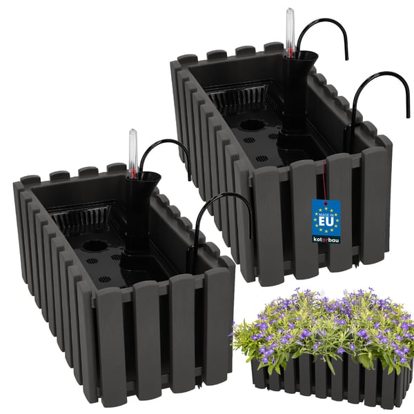 Blomkruka balkonglåda för balustrad terrassblommor grå 40 cm 2 st