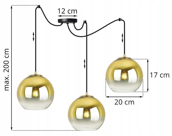 HÆNGELAMPE, LOFTKRONE, GYLDEN LAMPESKÆRM, 20 CM