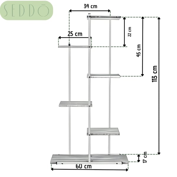 Metal stående blomsterstander, 6 hylder, sort, moderne, 113 cm, loft