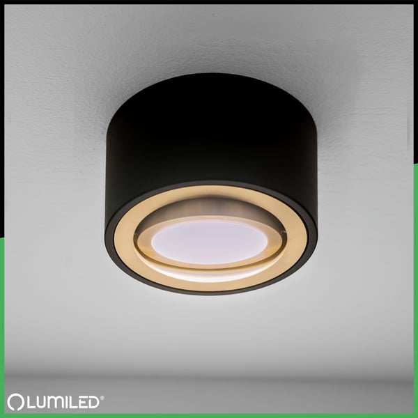Overflademonteret HALOGEN Spot Tube Bevægelig Rund Sort og Guld 50mm AMAT-S LUMILED