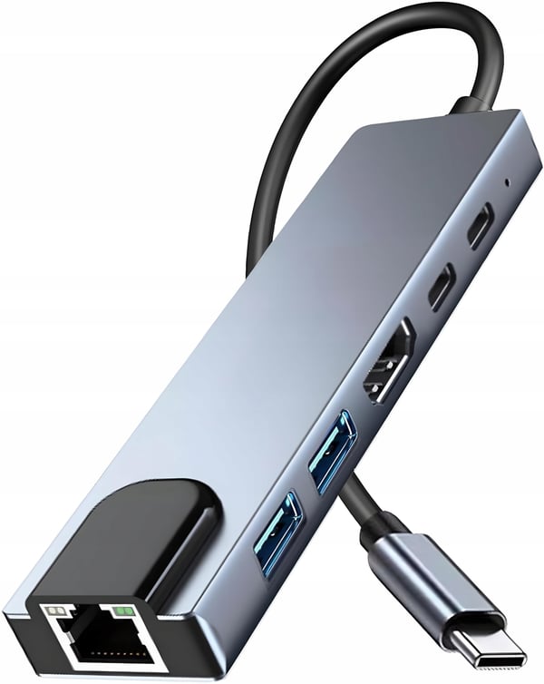Hubb USB-C 6-i-1 HDMI 4K RJ45 LAN 2xUSB 3.0 PD 100W MacBook M1 M2 Thunderbolt