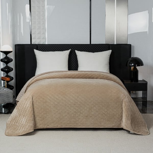 Elegant sengetæppe 170x210 cm med beige kantbånd