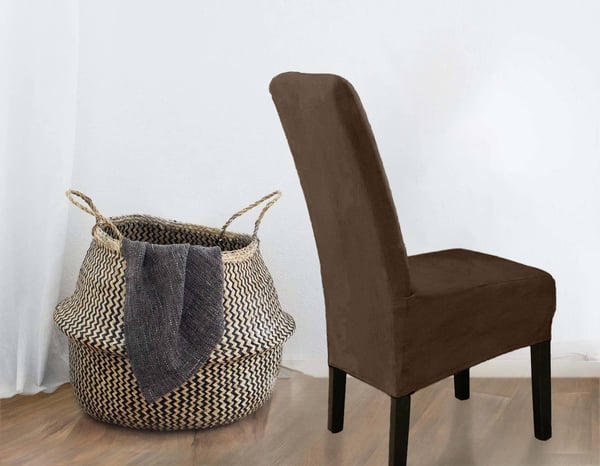 Ruskea samettinen tuolinpäällinen, koko L, suuri, korkea selkänoja 70 cm