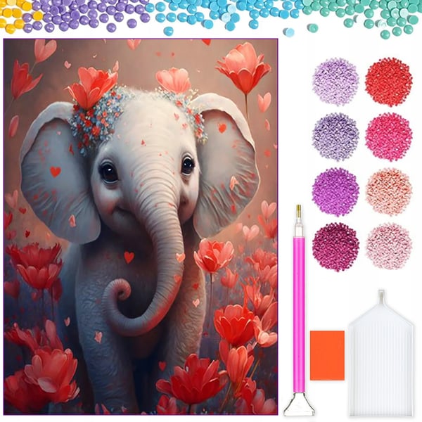 Ob_L_9 diamantmålning 30x40 djur elefant