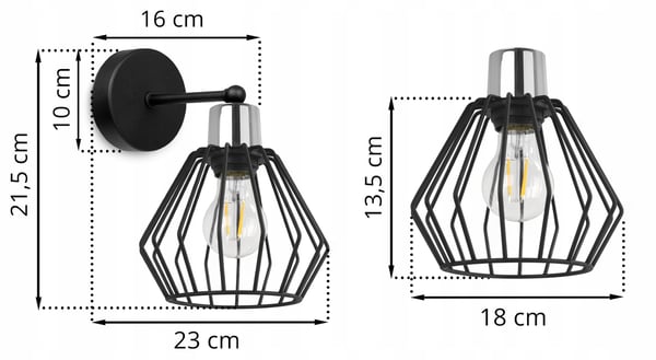 VÆGLAMPE, FIRKANTET LAMPE, METALLAMPE, TRÅD, LED