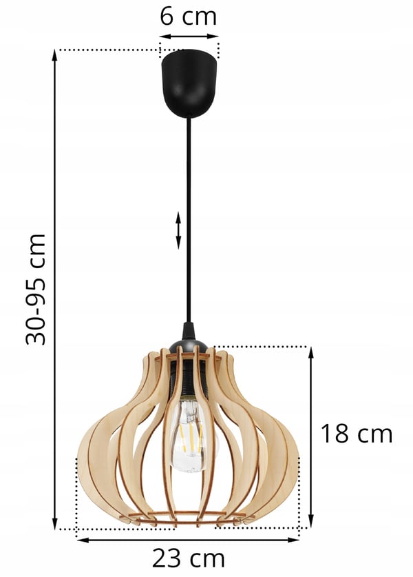 Hængende lampe, loftslysekrone, træ, LED lampeskærm