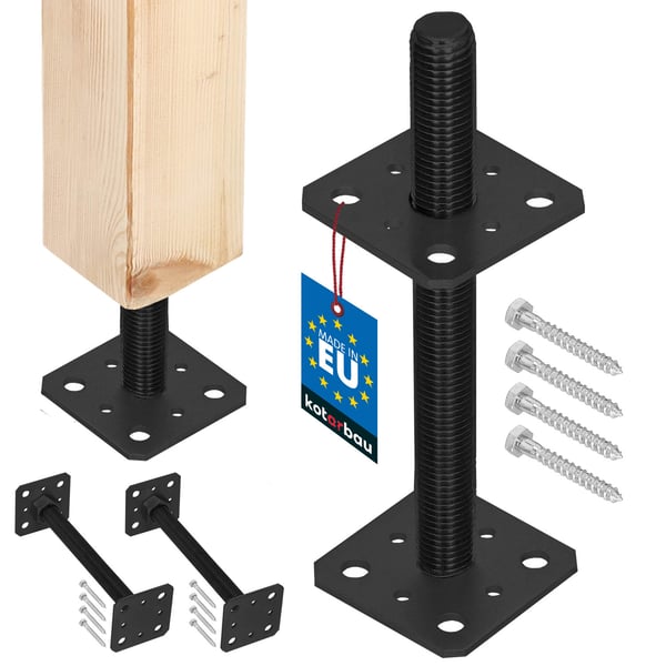 KOTARBAU® justerbar stålskruvankare for stolper for pavilloner og skærme, gevind M24, antracit 80 x 250 mm, 2-pak
