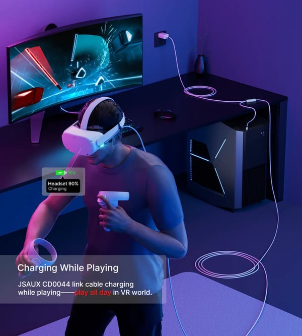 Meta Oculus Quest Steam VR PC VR Pro 5 m USB-C vinkkelkaapeli USB-A