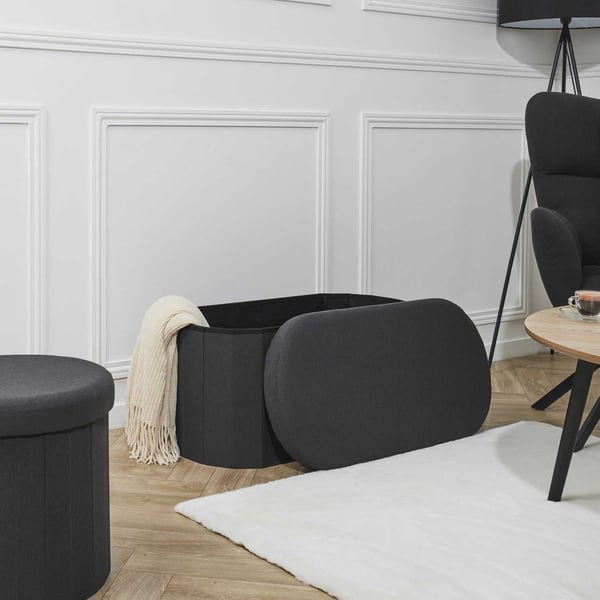 LUNO oval sitteputte med opbevaring, sort