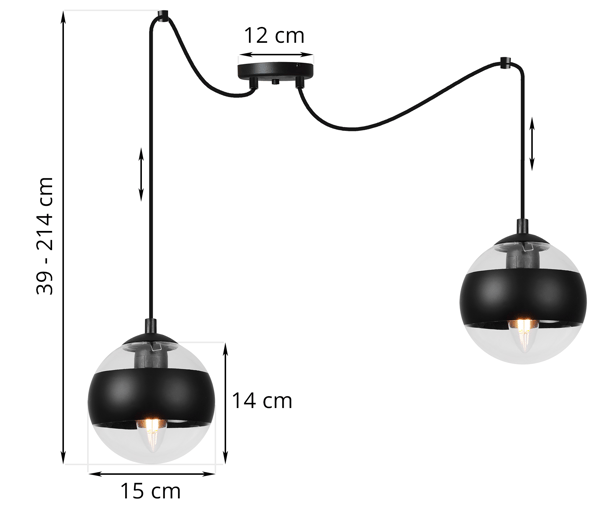 TOLEDO SPIDER HÆNGELAMPE SORT 2 FLADE SORTE LAMPESKÆRME E14