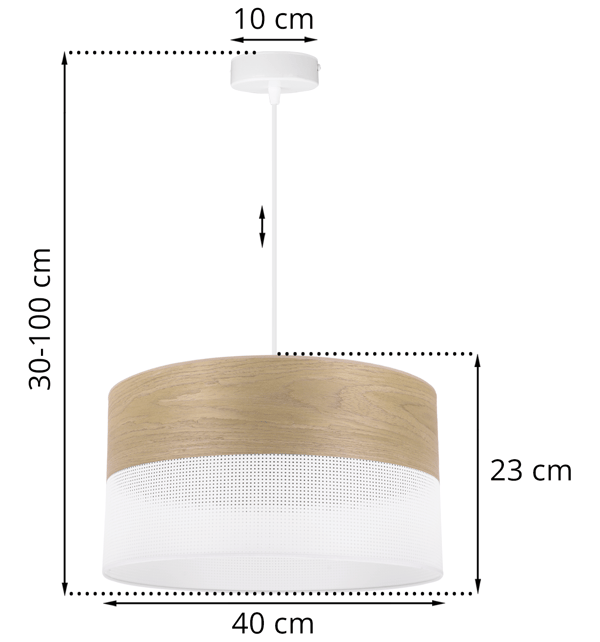 ENKELT HÆNGELAMPE, LAMPESKÆRM I GYLDEN EGEFRONT, 40 CM
