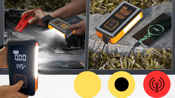 Booster Starthjälp Kompressor Pump Powerbank Ficklampa 8000mAh 4-i-1