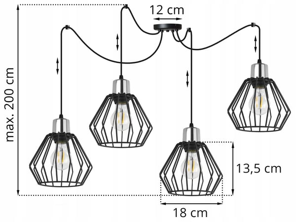 Hængelampe, loftslysekrone, trådskærm, LED