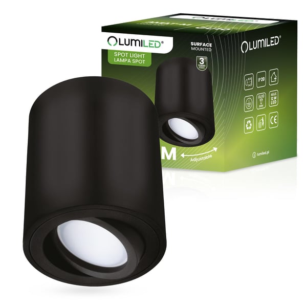 Overflademonteret HALOGEN Spot Tube Bevægelig GU10 Rund Sort 84mm AMAT-M LUMILED