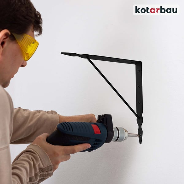 KOTARBAU® 2 stk. hyldekonsoller forstærket sort stål 250 x 250 mm trekantet hyldeskinne