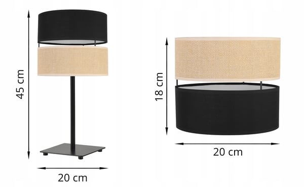 BORDLAMPE I JUTE SKÆRM 20 CM SORT