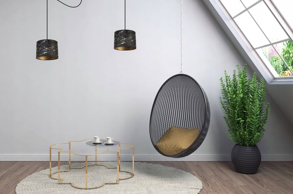 Lofthængende lampe, edderkoplampeskærm, gylden marmor