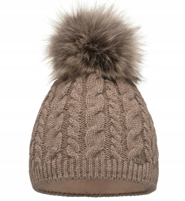 Varm damvintermössa med pompom isolerad fleece Beania Latte UNI