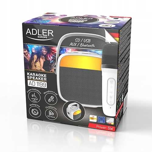 AD 1199 valkoinen karaokekaiutin mikrofonilla - SD/USB/AUX/Bluetooth