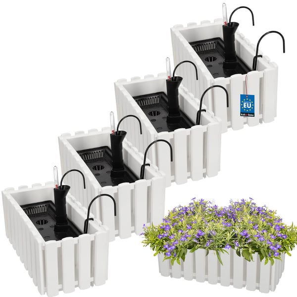 Blomkruka balkonglåda för balustrad terrassblommor vit 40 cm 4-pack