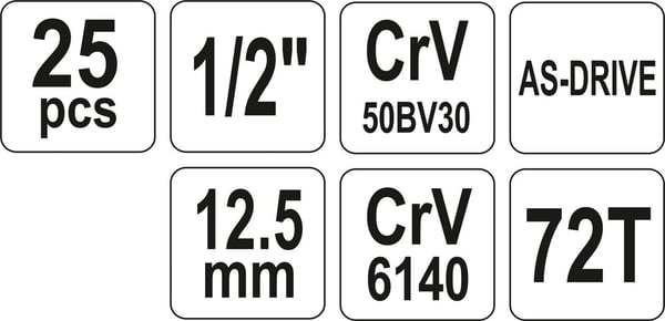 VÆRKTØJSSÆT MED 25 DELE 1/2" - YT-12671