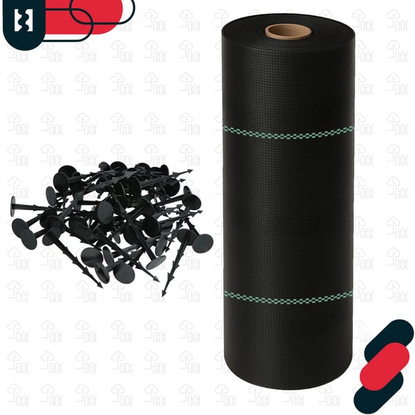 KOTARBAU® ogrässkyddande trädgårdstextil universal svart 70 g/m² 1,1 x 100 m med pinnar