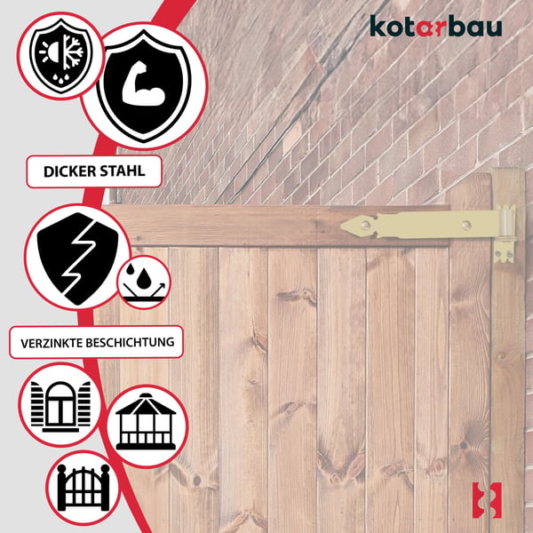 KOTARBAU® set med 2 gångjärn 300 mm guldförzinkat stål garagedörr paviljonggångjär