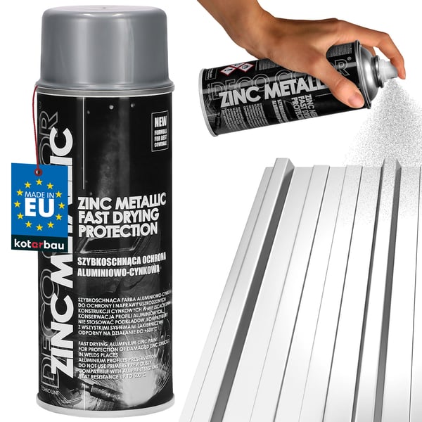 KOTARBAU® Metallisk zink spraymaling, hurtigtørrende aluminium-zink-forberedelse til galvaniserede overflader, 400 ml