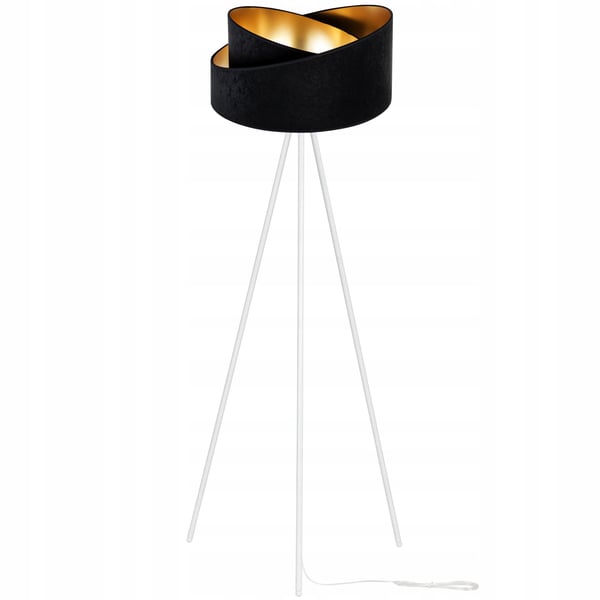STÅENDE GULVLAMPE MED TRIPOD GYLDEN FLØJLSSKÆRM
