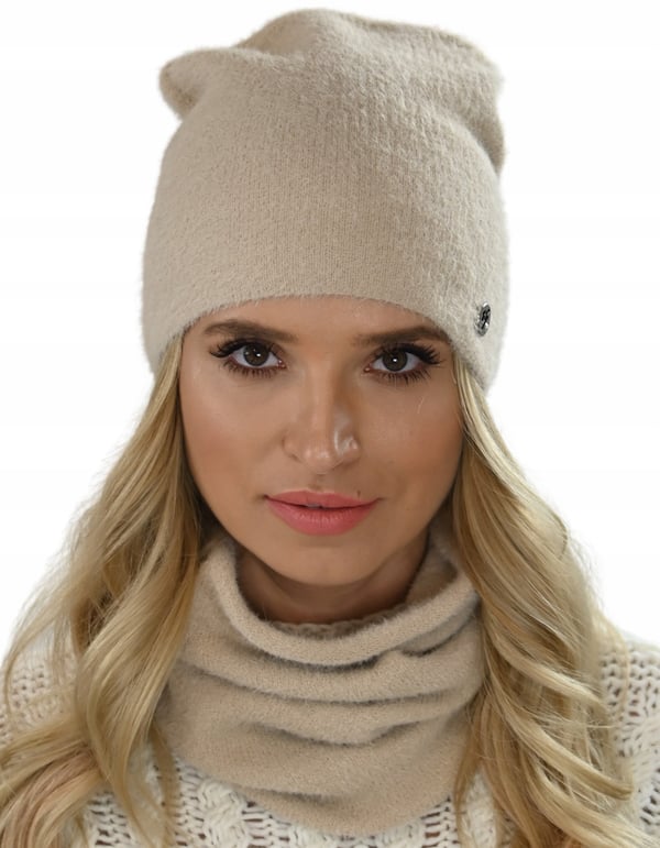 Varmt set med alpaka touch-mössa och halsvärmare beige AL1